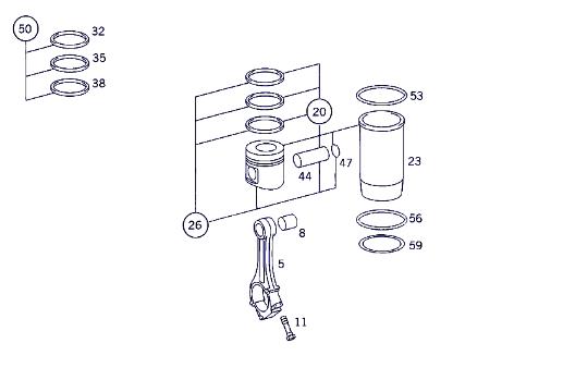 conjunto piston biela mercedes benz mk / sk om 441 la 2527  bm 653  6x4 [11,0 ltr.   249 kw v6 diesel (om 441 la)]