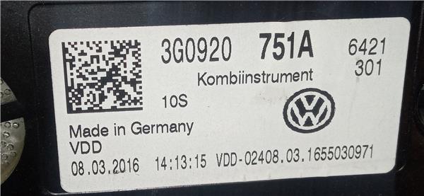 cuadro instrumentos volkswagen passat berlina (3g2)(07.2014 >) 2.0 edition bmt [2,0 ltr.   110 kw tdi]