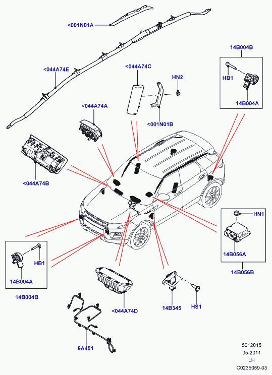 airbag cortina delantero izquierdo land rover range rover evoque 2.2 d 4x4 150cv 2179cc